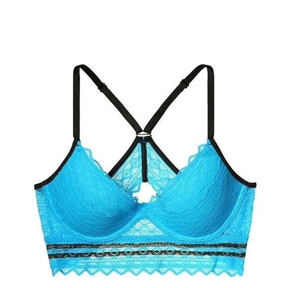 VS Geo Lace Racerback Bralette Island Blue Small - Picture 1 of 7